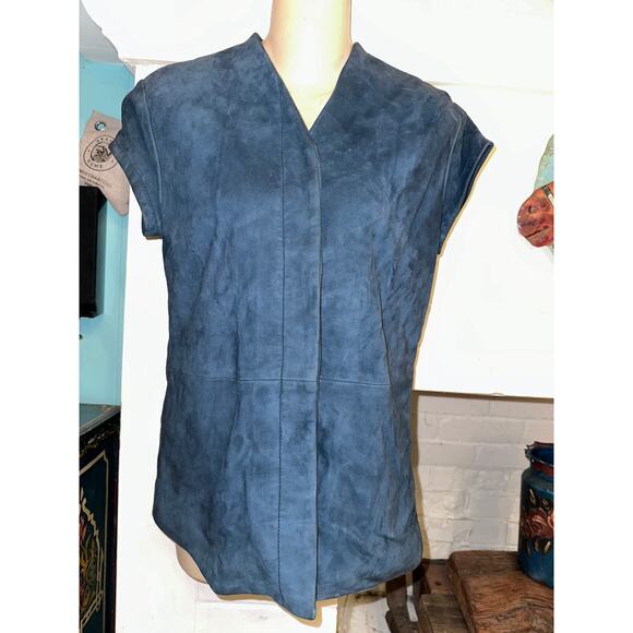 VINTAGE 80's TRUSSARDI DENIM BLUE SUEDE TOP 42 - Picture 1 of 11